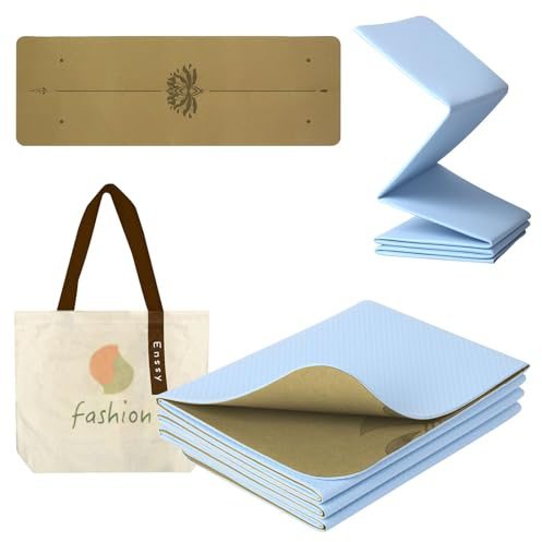 Enssy Reise-Yogamatte, faltbar, klein, 173 x 61cm, mit Tragetasche, leicht, für Pilates