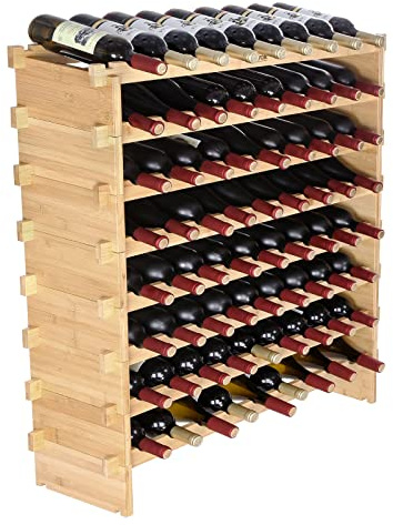 VEVOR Weinregal Weinständer für 72 Flaschen, BambusßFlaschenregal mit 8 Fächern, Stapelbar Vintage Weinständer Metall für Keller, Bar, Lagerraum usw. Flaschenhalter Weinflaschenregal 80 kg Belastbar