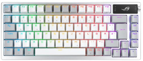 ASUS ROG Azoth White RGB Gaming-Tastatur | QWERTZ, 75% Formfaktor, mechanische ROG NX-Switches, OLED-Display, Wireless, 2,4-GHz-RF, USB, Windows & MacOS-Modus, weiß
