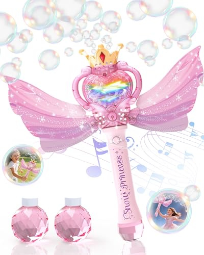 Viondra Seifenblasenstab Kinder mit Licht Musik, 2 Bubble Flaschen | Automatischer Seifenblasenspaß mit LED, Musik, CPC-geprüft, 2 Flaschen Flüssigkeit; 4 AA nötig, nicht enthalten