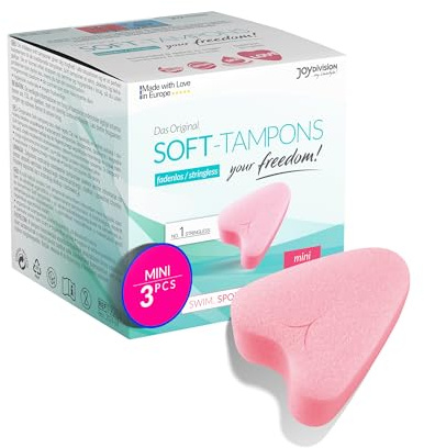 JOYDIVISION Soft-Tampons mini I 3 Stück I fadenlose Tampons für Sport, Schwimmen & Spa I Menstruationsschwämmchen ultra soft I leichtes Einführen & Entfernen I Mini Softtampon ohne Faden