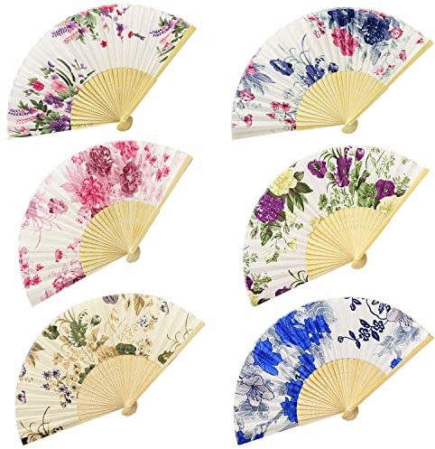 ZIOYA 6 Stück Bambus Faltbare Fächer Handfächer Handheld Faltfächer für Damen Holz Geschnitzten Bambus Faltfächer Chinesischen Stil Hand Fächer für Wanddekoration Geschenke Hochzeit