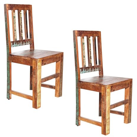 invicta INTERIOR 2er Set Massiver Holz Stuhl Jakarta aus recycelten Fischerbooten Massivholzstuhl Esszimmerstuhl