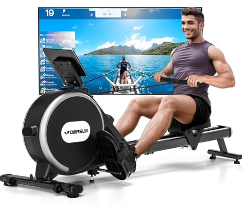DMASUN Rudergerät für Zuhause, Magnetisches Rudergerät mit Upgrade Doppel-Slide-Rails, APP-Verbindung, 16 Widerstandsstufen, LCD-Datenanzeige, ideal für Cardio-Training, Belastbar bis 160kg