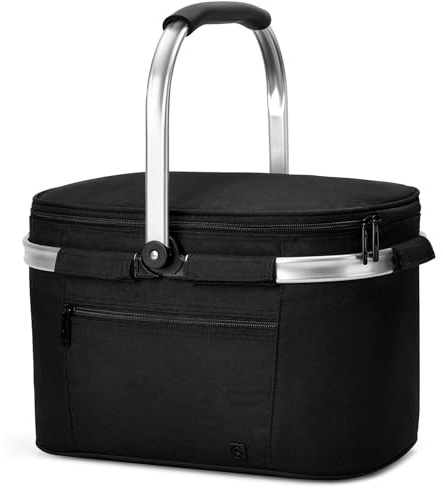 ALLCAMP Faltbar Isoliert Kühltasche - Einkaufskorb Thermo Mit Deckel, Abnehmbarer Picknickkorb 2 Personen, Aluminiumrahmen Kühlkorb, Verdicken Thermokorb