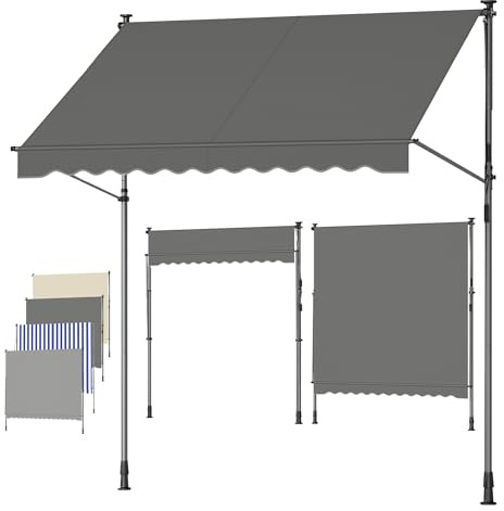 SONGMICS Klemmmarkise, höhenverstellbar, mit Handkurbel, 250 x 120 cm | Balkonmarkise, Sonnenschutz, für Balkon, Terrasse, Garten, anthrazit, SHELD Kollektion GSA252G02