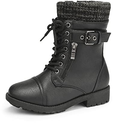 DREAM PAIRS Jungen Mädchen Stiefel REIT-Kampfstiefel Kinder Herbst Fashion Schnürstiefel Winterstiefel mittlerer Wade SCHWARZ 36 Amazon-K