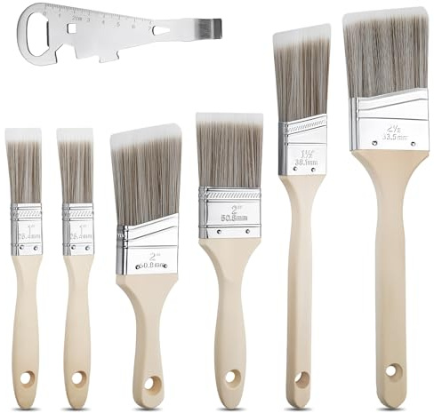 7 Stück Malerpinsel Set Lasurpinsel Lackpinsel 25mm 38mm 50mm 64mm Pinselset Malerbedarf Lackierpinsel für Lacke Profi Pinsel Klarlack Holz Streichen Pinselset Streichen Wand Kreidefarbe Pinsel