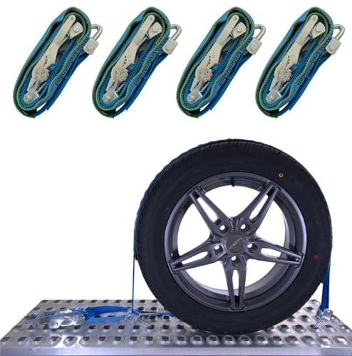SHZ Spanngurt Autotransport 35mm VDI2700 konform Radsicherungsgurt 3t Zurrgurt LC 1.500/3.000 daN Auto Transport Spanngurt Reifengurt (4 x 72)