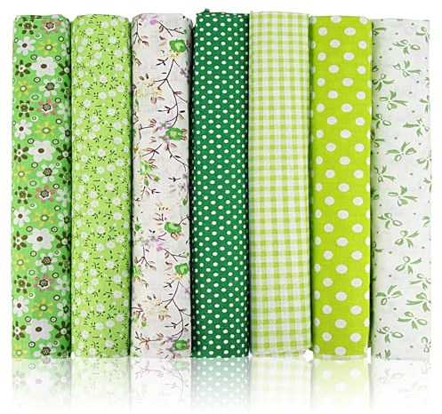 7-Teilige Packung Patchwork Stoffe Paket,Reines Grün Stoff Baumwollstoff Meterware Stoffe zum Nähens,Nähen Zubehör,Wird zum Patchwork Und Nähen Und Quilten Und Basteln Verwendet(50 x 50 CM)