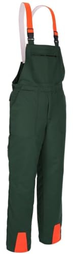 Novotex Grüne Schnittschutzlatzhose KWF Latzhose Schnittschutzhose Forsthose Made in Germany angenehm zu tragen mit orangfarbenen Warnkeilen