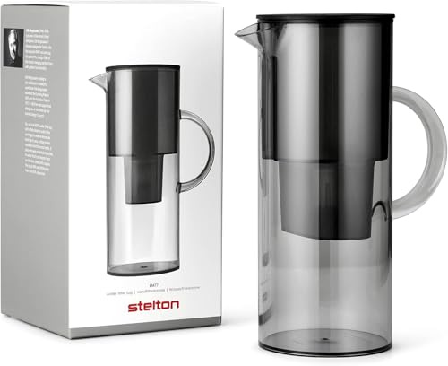 Stelton Wasserfilter-Kanne EM77 - Kompatibel mit Stelton Wasserfilterkartuschen oder Brita - Kunststoff Wasserkanne im modernen Stil - Reduziert Chlor, Kalkablagerungen - 2 Liter, Getönt