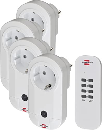 Brennenstuhl Funkschalt-Set RC CE1 4001, 4er Funksteckdosen Set (Innenbereich, mit Handsender und erhöhtem Berührungsschutz) weiß