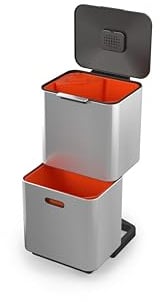 Joseph Joseph IntelligentWaste Totem Max 60 Mülltrennsystem – Küchen Abfallbehälter mit separater Recycling-Einheit, inkl. Biomüll-Caddy, 60 Liter – Edelstahl, Rostfreier Stahl