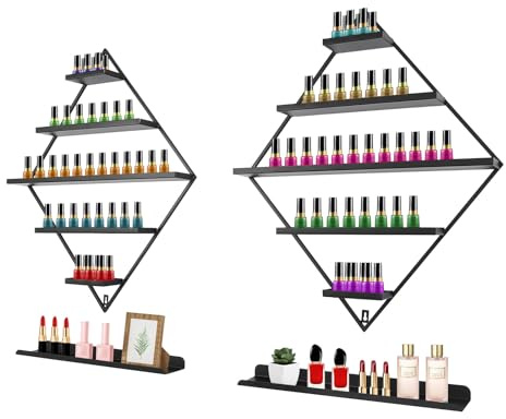 MIUKYUI Professionelles Nagellack Regal Wandmontage Nagellackregal Rhombus Großes Nagellack Design 5 Ebenen Für Bis Zu 90 Flaschen In Gold Für Studio Und Haushalt Nagelstudio Kosmetiksalon (Schwarz)