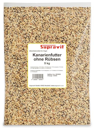 Supravit Kanarienfutter ohne Rübsen 5kg | Vogelfutter für Kanarienvögel Aller Arten | Für Waterslager, Harzkanarien und mehr | Ganzjahres-Futter für Kanarien Vögel