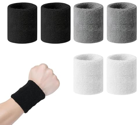 Schweißband Handgelenk,6 Stück Absorbierende Schweissband Sport Wristbands Saugfähige Schweißband Baumwolle Schweißbänder für Herren Damen Tennis,Basketball,Gymnastik,Golf,Laufen (8 x 8 cm)