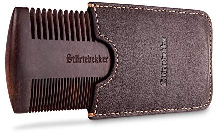 Störtebekker® Premium Bartkamm aus Holz mit handgefertigtem Lederetui - Perfekte Geschenkidee - Bringt jeden Bart in Form dank beidseitiger Verzahnung - inkl. Rasur- und Bartguide