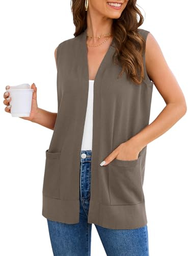 Veryoung Damen-Strickjacke 2025, langärmelig, modisch, lässig, weich, gestrickt, Business-Mantel, Weste mit gemütlichen Taschen (Größe S-3XL)