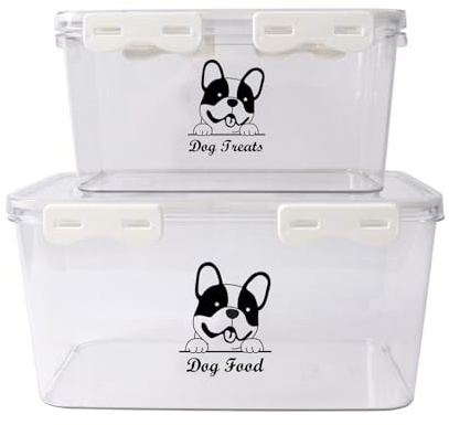 Hundefutter Aufbewahrung 2er Set Futterbehälter Hund Transparent Kunststoff | Clipverschluss für Trockenfutter und Hundesnacks, getrennte Aufbewahrung für Leckerlis in Küche und Vorratsschrank Alltag