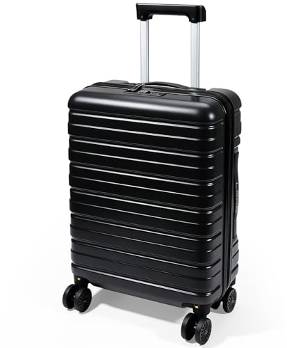 Lekesky Handgepäck Koffer 55x40x20cm - Trolley Handgepäck mit TSA Schloss und 4 Abnehmbaren Rollen, Leicht Hartschale für Ryanair, Lufthansa, Eurowings, 40L, Schwarz