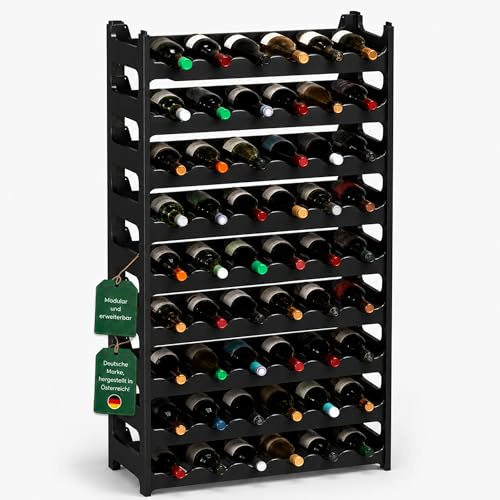 ARTECSIS® Weinregal stapelbar & modular erweiterbar Kunststoff für 60 Weinflaschen (schwarz) - Stabiles Flaschenregal & Getränkeregal Gastronomie-Qualität - Flaschen Weinständer & Weinflaschenhalter
