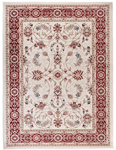 Carpeto Groß Teppich Flur 200x300cm Creme Rot Klassisch Traditionell Weich | Teppich für Eingangsbereich Küche Büro Wohnzimmer Schlafzimmer Beige Pflegeleicht Fußbodenheizungsgeeignet Mittelflor Elegant