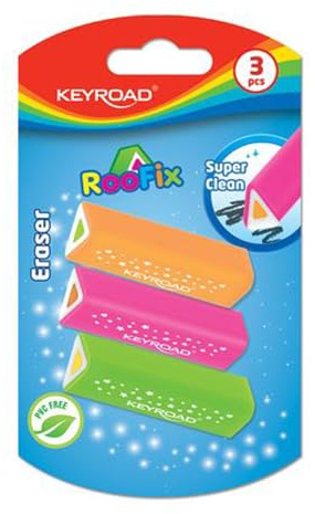 KEYROAD Universal-Radiergummi/Roofix Dreieckig/Kinder/3 Stück/Mischfarben