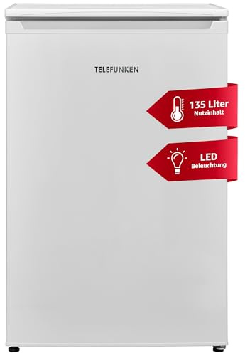 TELEFUNKEN Kühlschrank ohne Gefrierfach | Freistehend | 135 Liter Nutzinhalt | Kühlschrank klein mit Gemüsefach | LED-Beleuchtung | Türanschlag wechselbar | C-135-100-W weiß