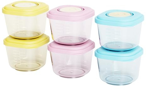 6 Stück Babynahrungsbehälter 150 ml quadratisch und stapelbar ungiftige PP-Babynahrungsgläser mit Deckel und Skala -20–120 °C beständig mikrowellengeeignet auslaufsicher Aufbewahrungsbehälter