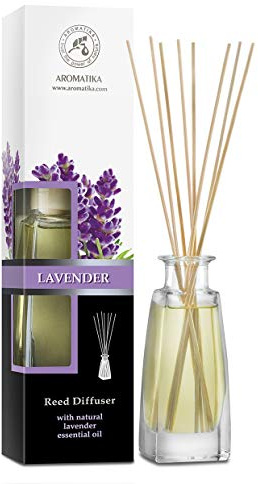 Raumduft mit Natürlichem Ätherischem Öl Lavendel 100ml mit Rattanstäbchen - Bester Raumlufterfrischer fur Zuhausem - Büro - Boutique - SPA - Aromatherapie
