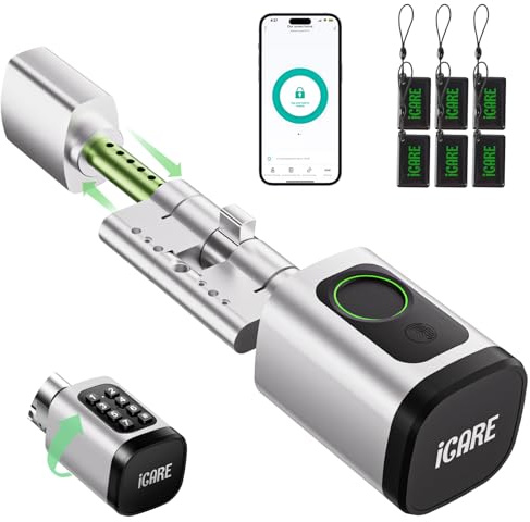 Türschloss Fingerabdruck Smart Lock, Schließzylinder 60-90mm(30/30,45/45), Elektronisches Fingerabdruck Türschloss Haustürschloss mit RFID, App, Bluetooth, Tasten Smart Türschloss mit Zahlencode