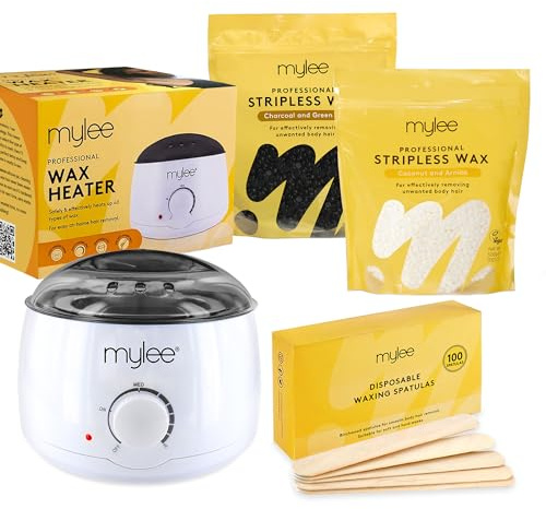 Mylee Professionelles Wachskit mit Wachserhitzer, Hartwachs-Perlen, Applikationsspatel – streifenlose Haarentfernung, schmerzfreie, sanfte Haarentfernung am ganzen Körper, Gesicht und Bikinizone