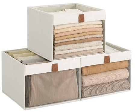 StorageWorks Aufbewahrungsbox für Schränke, großer Aufbewahrungswürfel mit Sichtfenster, 33 × 33 cm Box Aufbewahrung, Stofforganizer für Kleidung, faltbarer Würfel für Regale, beige, 3 Stück