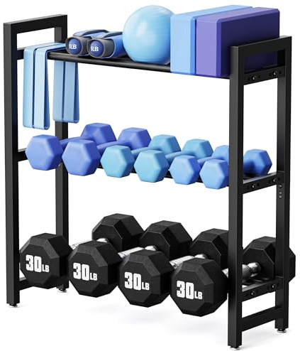 3-stöckiges verstellbares Hantelständer–Robuster Hantelregal mit 180 kg Tragfähigkeit für Hanteln und Kettlebells