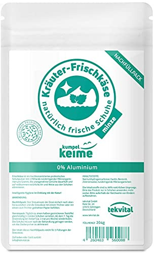 KUMPELKEIME Kräuter-Frischkäse Schuhdeo Minze Nachfüllpack | Das mikrobiologische Schuhpuder | Schuh-deo gegen Fuß-Geruch | 204 Gramm | 18 Monate neutrales Schuhklima