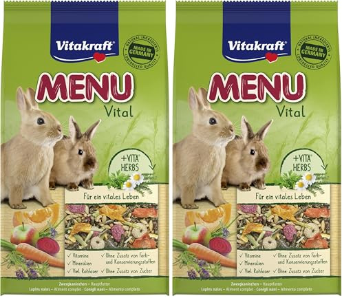 Vitakraft Menu Vital, Futter für Zwergkaninchen, mit Kräutern und Gemüse, rohfaserreich, ohne Zusatz von Zucker (1x 1kg) (Packung mit 2)