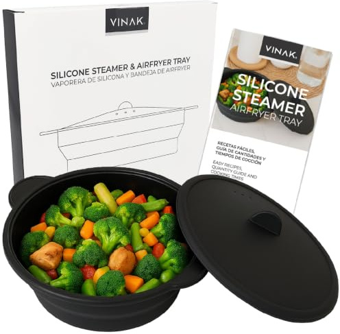 VINAK – Silikon-Dampfgarer für Mikrowelle und Heißluftfritteuse | Faltbarer Dampfgarer (1200 ml) mit wendbarer Innenschale | Kompatibel mit Backofen oder Heißluftfritteuse