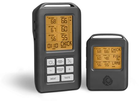 BURNHARD® Funk Grillthermometer mit 4 Temperaturfühlern, 30m Reichweite, Digital Braten-Thermometer für Grill & Backofen, Timer, BBQ Thermometer, Grillzubehör für Fleisch & Fisch