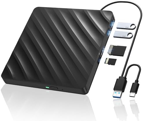 Wbacon 5-in-1 Bluray Laufwerk Extern Externer Bluray Brenner DVD Burner External Blu Ray Drive for Laptop with SD/TF Slot Compatible with Windows MacOS Linux (5-IN-1)