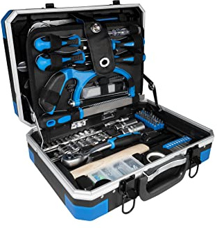 Güde GWZK 241 Werkzeugkoffer - 241 Teile aus Chrom Vanadium und Carbon Stahl inklusive Umschaltknarre, Zangen, Hammer, Gabelringschlüssel, Säge, Wasserwaage und Meterstab für Haus und Werkstatt