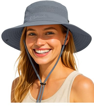 Durio Sonnenhut Damen und Herren - Outdoor Sommer Wanderhut UPF 50+ UV-Schutz Bucket Cap mit Kinnriemen Fischerhut Safarihut Faltbar Mesh Breite Krempe Campinghut