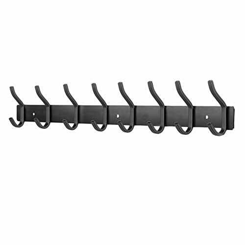 MEIJO Garderobenhaken Edelstahl, Hakenleiste Kleiderhaken Wand mit 8 Haken, Garderobe Garderobenleiste Wandgarderobe für Schlafzimmer Bad Küche (Schwarz, 8 Haken)