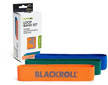 BLACKROLL® Loop Band Set (3er), Fitnessband Set für funktionales Training, hautfreundliche Trainingsbänder in 3 Stärken: leicht (orange), mittel (grün) & stark (blau), Made in Germany