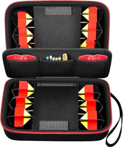 Target Darttasche - 12-Fach Aufbewahrungsorganizer für Stahlspitze und Soft Tip Pfeile - Case mit Compartments für Tipps, Schäfte, Flüge und weiteres Zubehör (nur Box) - Schwarz