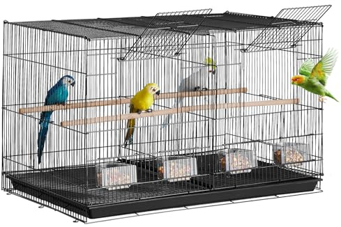 VEVOR Vogelkäfig, Metallkäfig für kleine Papageien, Kanarienvögel, Nymphensittiche, Unzertrennliche, Finken, Wellensittiche, Conures, Vogelhaus für unterwegs mit Griff & Sitzstangen, 760x465x465mm