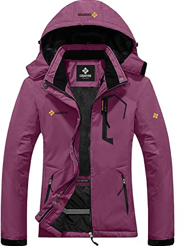 GEMYSE Damen Skijacke Wasserdicht Fleece Winterjacke Winddicht Schneejacke mit Kapuze für Outdoor Aktivitäten und Sport(Hellpink,L)