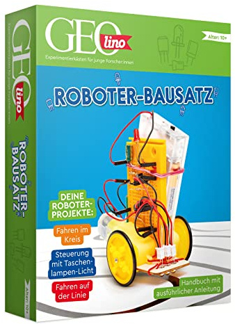FRANZIS 67158 - GEOlino Roboter Bausatz, Experimentierkasten mit spannenden Roboter-Projekten inkl. Handbuch mit ausführlicher Anleitung. Für Kinder ab 10 Jahren.