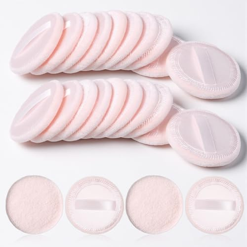 cobee 24 Stück Makeup Puderquaste, Velours Gesicht Puderquaste Runde Puderquaster Makeup Baumwollpuderquaste Waschbar MakeupPuderquaste Für Loses Puder Rouge Gepresstes(Rosa)
