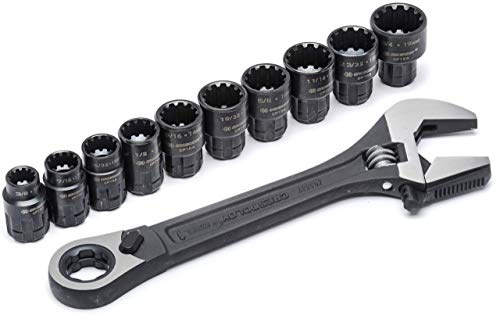 Crescent CPTAW8 X6 3-in-1 200 mm Verstellbarer Einmaulschlüssel mit Integrierten Steckschlüssel-Set, 11-teilig, 10-19 mm